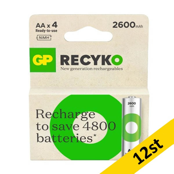 GP 2600 ReCyko uppladdningsbart AA | HR06 Ni-Mh batteri 12st AGP00370 - 1
