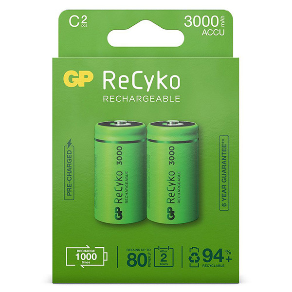 GP 3000 ReCyko Uppladdningsbart C/HR14 Ni-Mh batteri 2-pack C HR14 AGP00114 - 1