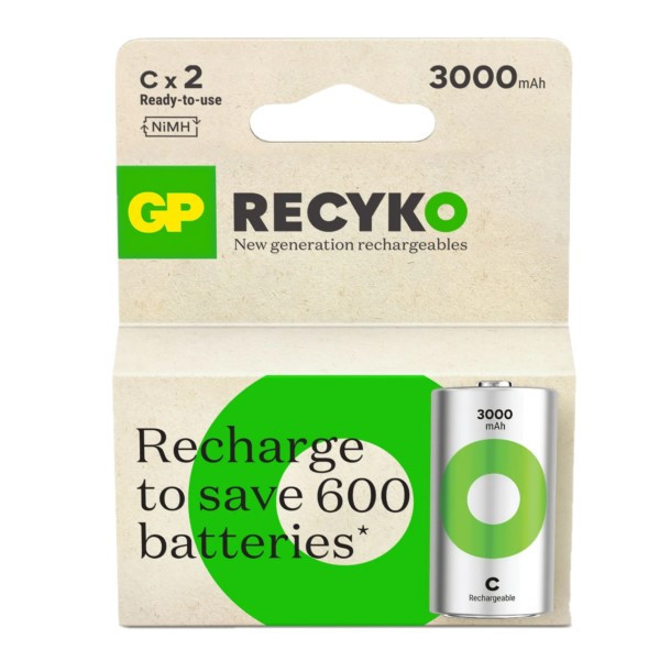 GP 3000 ReCyko Uppladdningsbart C | HR14 Ni-Mh batteri 2-pack C HR14 AGP00114 - 1