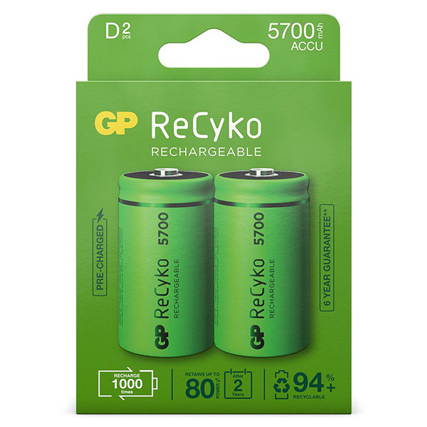 GP 5700 ReCyko+ uppladdningsbara D/LR20 batteri 2-pack GP570DHCB 215058 - 1