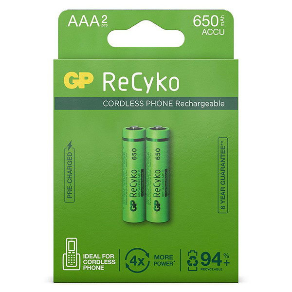 GP 650 ReCyko uppladdningsbart AAA/HR03 Ni-Mh batteri 2-pack AAA HR03 HR3 AGP00118 - 1