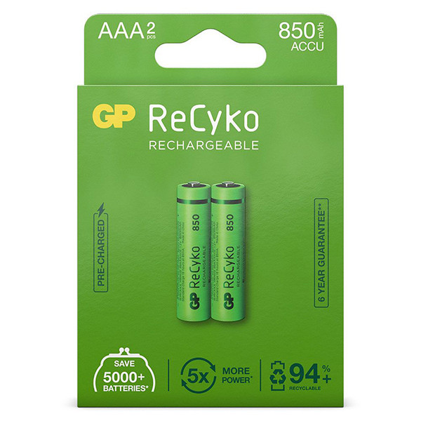 GP 850 ReCyko Uppladdningsbart AAA/HR03 Ni-Mh batteri 2-pack AA AAA HR03 HR06 AGP00119 - 1