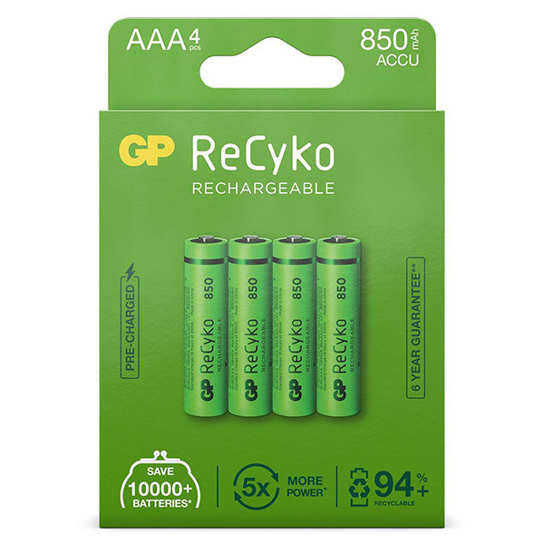 GP 850 ReCyko Uppladdningsbart AAA/HR03 Ni-Mh batteri 4-pack $$ AAA HR03 HR3 AGP00111 - 1