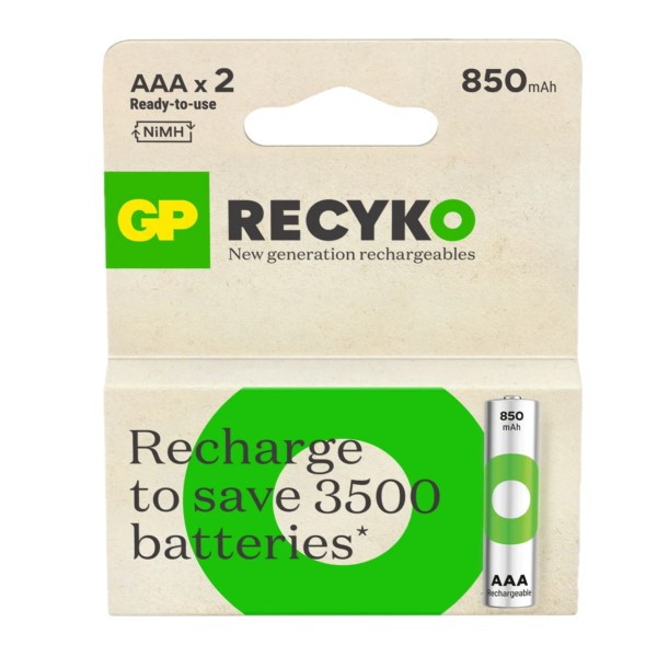 GP 850 ReCyko Uppladdningsbart AAA | HR03 Ni-Mh batteri 2-pack AA AAA HR03 HR06 AGP00119 - 1