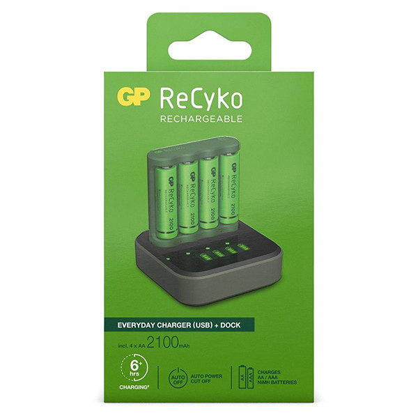 GP Batteriladdare med dockningsstation + 4st GP 2100 ReCyko uppladdningsbara AA batterier AA AAA HR03 HR06 AGP00109 - 1
