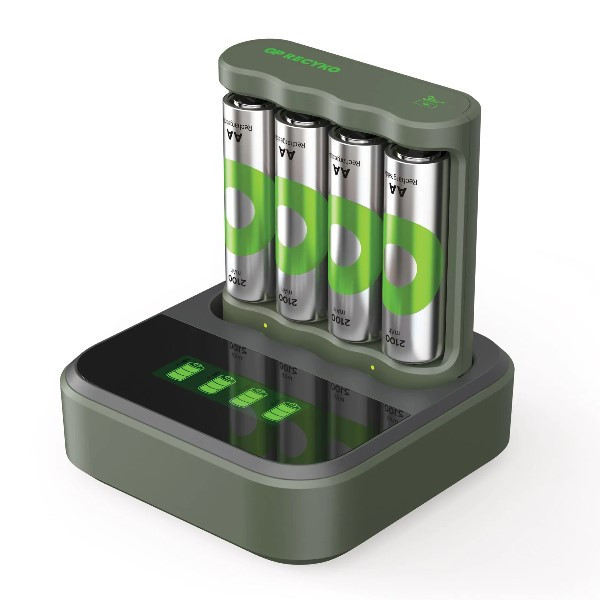 GP Batteriladdare med dockningsstation + 4st GP 2100 ReCyko uppladdningsbara AA batterier AA AAA HR03 HR06 AGP00109 - 2