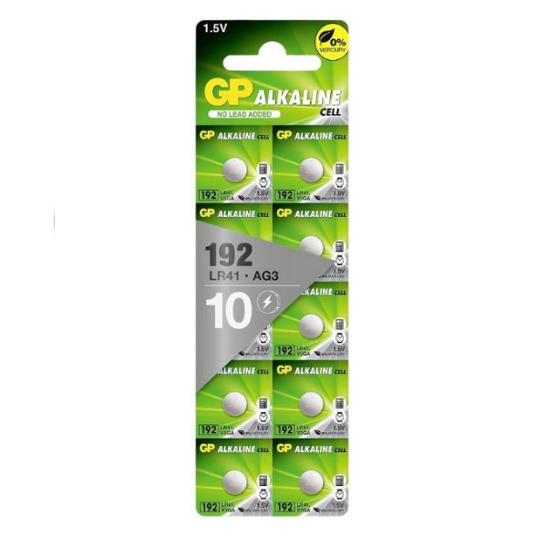 GP LR41/AG3/192 Alkaliskt knappcellsbatteri | 10st 280-18 AG3 GP192 K280-13 L736 AGP00008 - 1