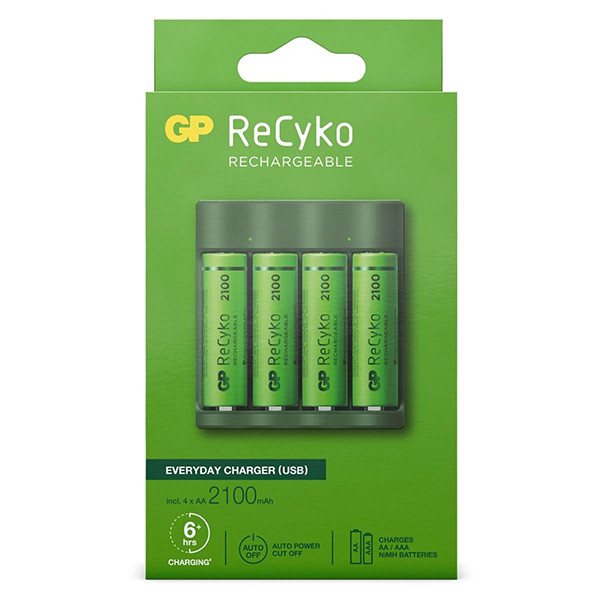 GP USB Batteriladdare + 4st GP 2100 ReCyko uppladdningsbara AA batterier AA AAA HR03 HR06 AGP00104 - 1