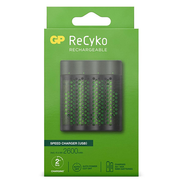GP USB Batteriladdare + 4st GP 2600 ReCyko uppladdningsbara AA batterier AA AAA HR03 HR06 AGP00105 - 1