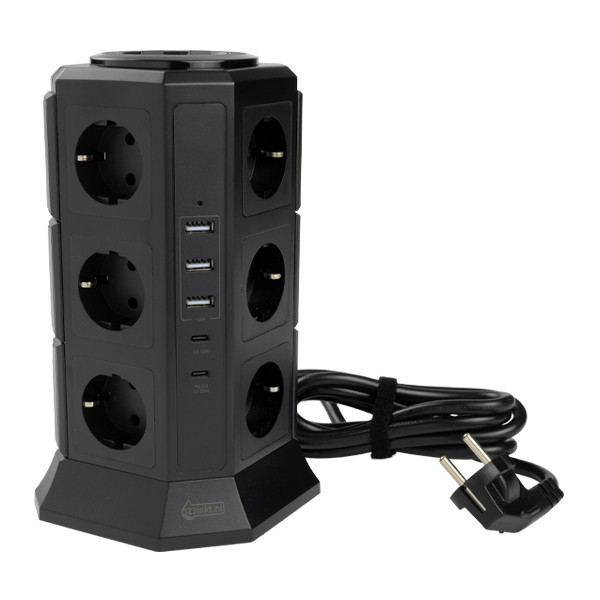 Grenuttag 2m | 12 uttag + USB | svart | 123ink 390027 - 1