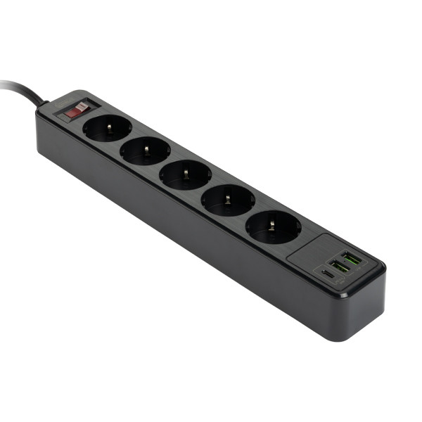Grenuttag 2m | 5 uttag + USB | svart | 123ink 390029 - 1