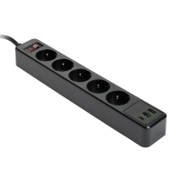 Grenuttag 2m | 5 uttag + USB | svart | 123ink 390029