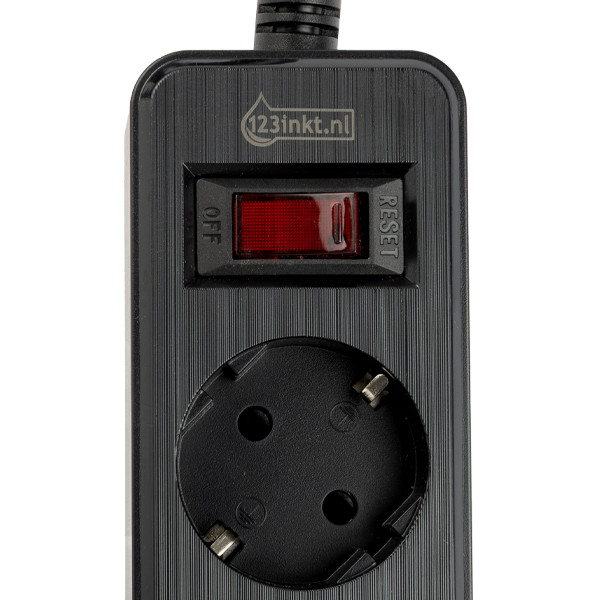 Grenuttag 2m | 5 uttag + USB | svart | 123ink 390029 - 2