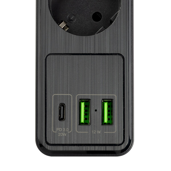 Grenuttag 2m | 5 uttag + USB | svart | 123ink 390029 - 3