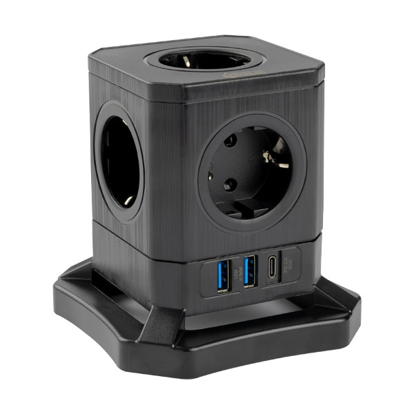 Grenuttag 2m | 5 uttag + USB | svart | 123ink 390028 - 1