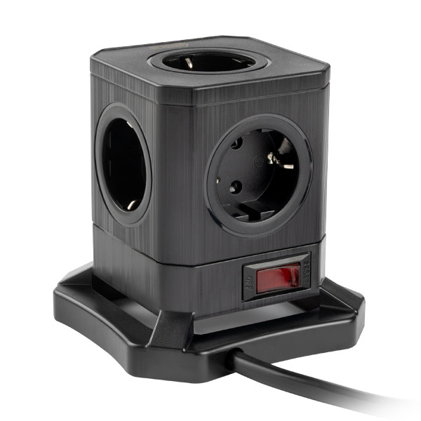 Grenuttag 2m | 5 uttag + USB | svart | 123ink 390028 - 2