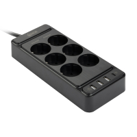 Grenuttag 2m | 6 uttag + USB | svart | 123ink 390030