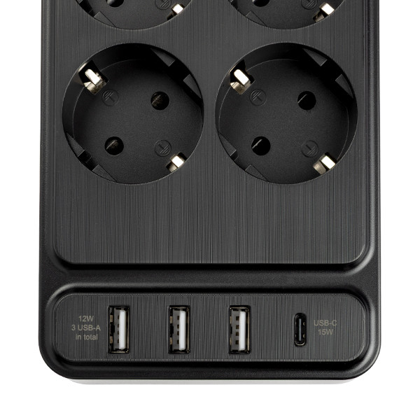 Grenuttag 2m | 6 uttag + USB | svart | 123ink 390030 - 3