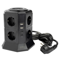 Grenuttag 2m | 8 uttag + USB | svart | 123ink 390026