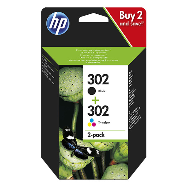 HP 302 (X4D37AE) svart + färg bläckpatron 2-pack (original HP) X4D37AE 055126 - 1