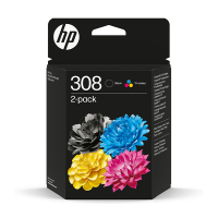 HP 308 (6L6S6UE) svart + färg bläckpatron 2-pack (original) 6L6S6UE 055615