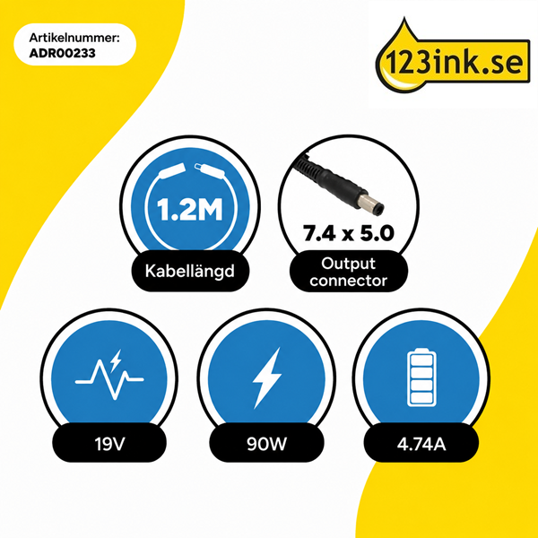 HP adapter 19V | 4,74A | 90W (varumärket 123ink) ADR00233 - 3