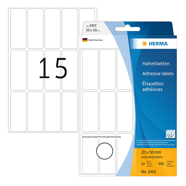 > Universaletiketter | 20 x 50mm | Herma 2410 | vit | 480st 230676 - 1
