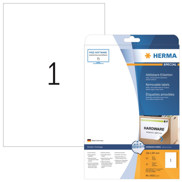 [] Etiketter avtagbara A4 | 210 x 297mm | Herma 10021 | 25st 238352 - 2