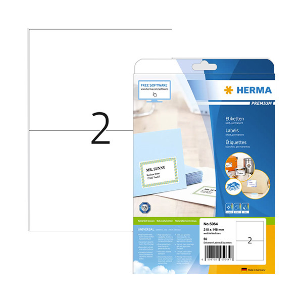 [] Etiketter självhäftande | 210 x 148mm | Herma Premium 5064 | vit | 50st 230403 - 1
