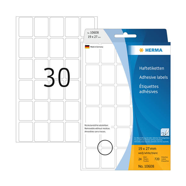 | Avtagbara universaletiketter | 19 x 27mm | Herma 10608 | vit | 720st 230809 - 1