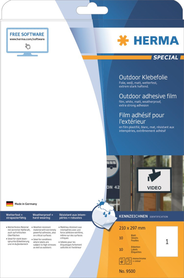 | Etiketter extra tåliga A4 | 210 x 297mm | Herma 9500 | 10st 238353 - 1