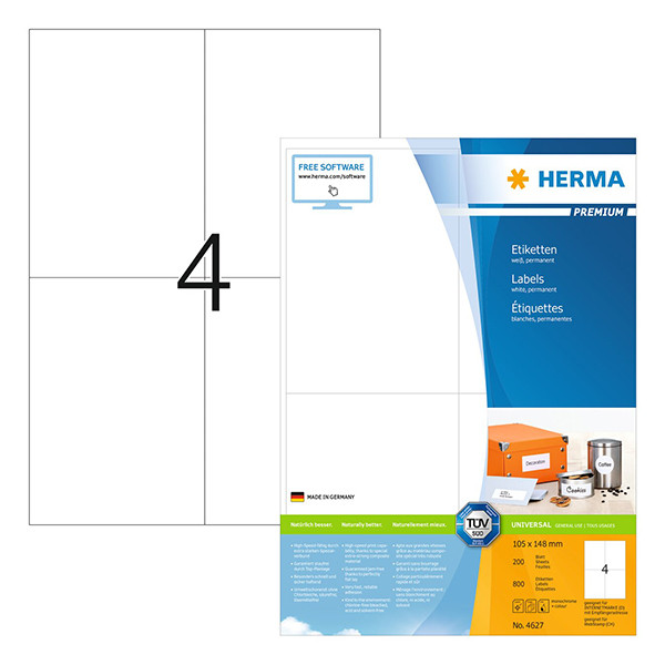 Adressetiketter A4 | 105 x 148mm | Herma Premium 4627 | vit | 800st 230563 - 1