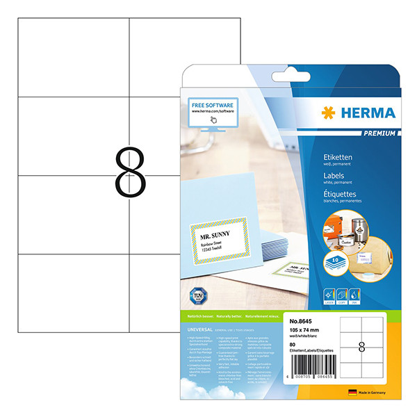 Adressetiketter A4 | 105 x 74mm | Herma Premium 8645 | vit | 80st 230540 - 1