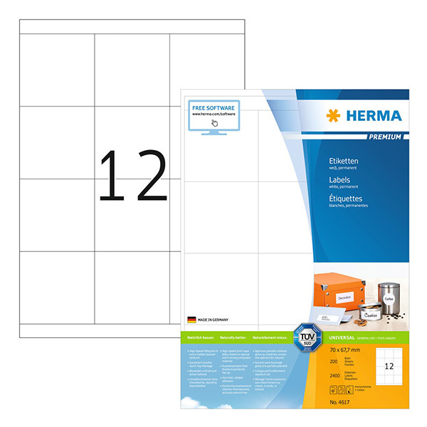 Adressetiketter A4 | 70x 67,7mm | Herma Premium 4617 | vit | 2.400st 230583 - 1