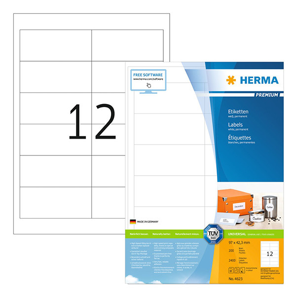 Adressetiketter A4 | 97 x 42,3mm | Herma Premium 4623 | vit | 2.400st 230585 - 1