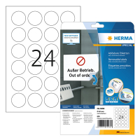 Avtagbara etiketter A4 | Ø40mm | Herma 5066 | runda vit | 600st 230654