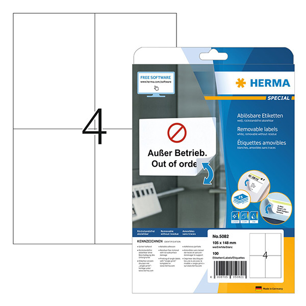 Avtagbara etiketter A4 | 105 x 148mm | Herma 5082 | vit | 100st 230630 - 1