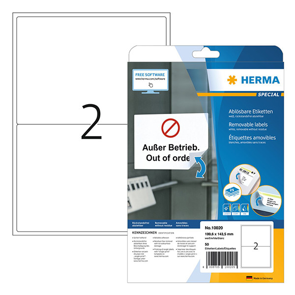 Avtagbara etiketter A4 | 199,6 x 143,5mm | Herma 10020 | vit | 50st 230633 - 1