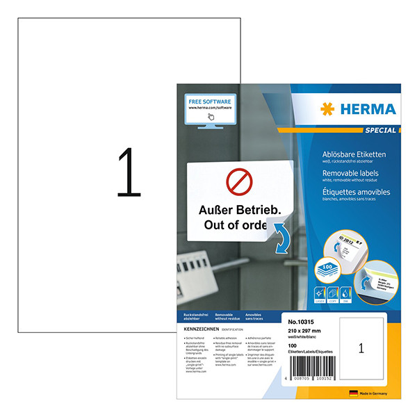 Avtagbara etiketter A4 | 210 x 297mm | Herma 10315 | vit | 100st 230623 - 1
