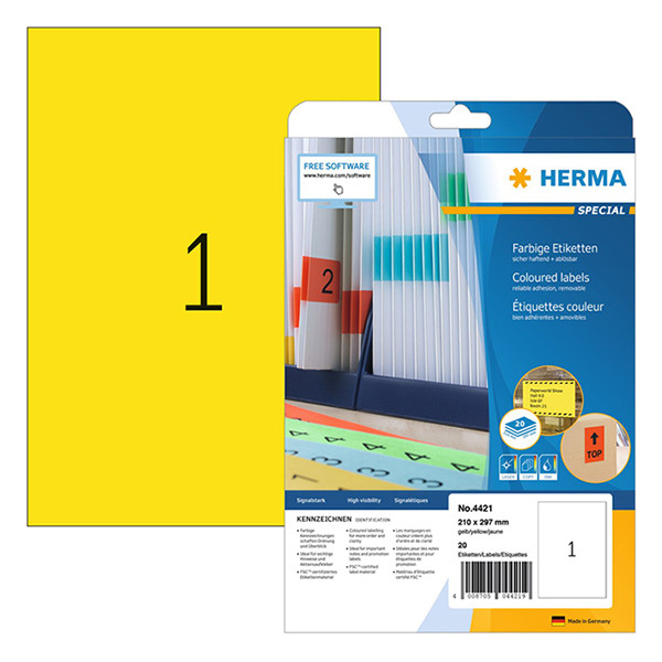 Avtagbara etiketter A4 | 210 x 297mm | Herma 4421 | gul | 20st 230773 - 1