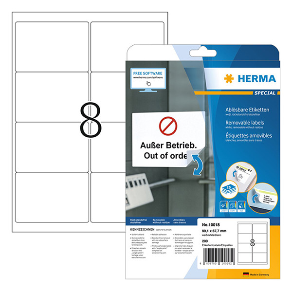 Avtagbara etiketter A4 | 99,1 x 67,7mm | Herma 10018 | vit | 200st 230621 - 1