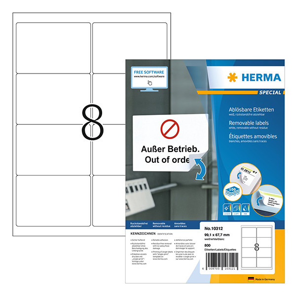 Avtagbara etiketter A4 | 99,1 x 67,7mm | Herma 10312 | vit | 800st 230608 - 1
