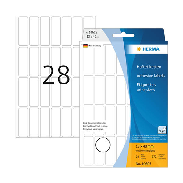 Avtagbara universaletiketter | 13 x 40mm | Herma 10605 | vit | 672st 230808 - 1