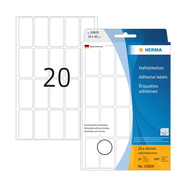 Avtagbara universaletiketter | 19 x 40mm | Herma 10609 | vit | 480st 230810 - 1