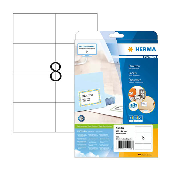 Herma Etikett självhäftande | 105 x 74mm | Herma Premium 5062 | vit | 200st 5062 230411 - 1
