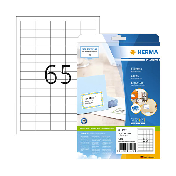 Herma Etikett självhäftande | 38,1 x 21,2mm | Herma Premium 5027 | vit (1625 etiketter) 5027 230410 - 1