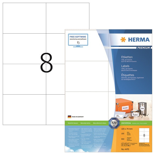 Herma Etiketter | 105 x 74mm | Herma Premium 4470 | 800st 4470 238470 - 1