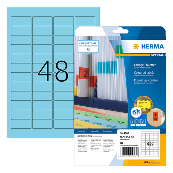 Herma Etiketter | 45,7 x 21,2mm | blå | Herma 4368 | 960st 4368 230478 - 1