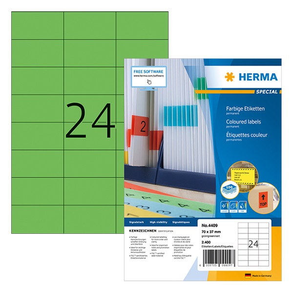 Herma Etiketter | 70 x 37mm | grön | Herma 4409 | 2.400st 4409 230489 - 1