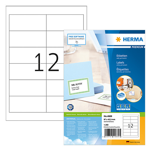Herma Etiketter | 97 x 42,3mm | Herma Premium 4669 | 1.200st 4669 230518 - 1